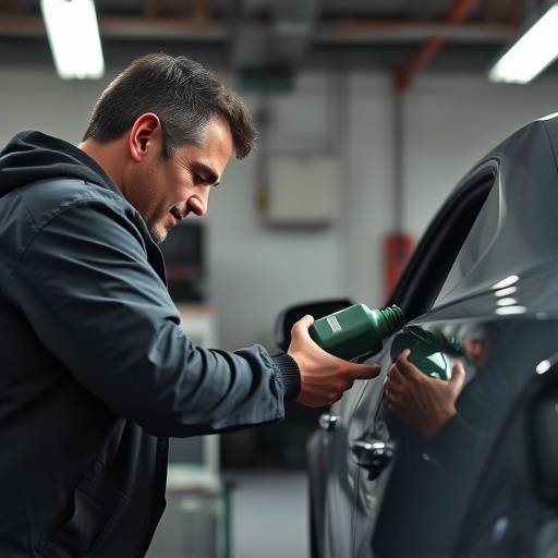 Technician performing an oil change on a car at Precision Auto Solutions